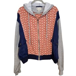 Oli & Hali Floral Crochet Zip Up Hooded Bomber Jacket Oversized Fit